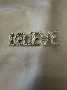Believe Rhinestone Pin Brooch - Silver Sparkle